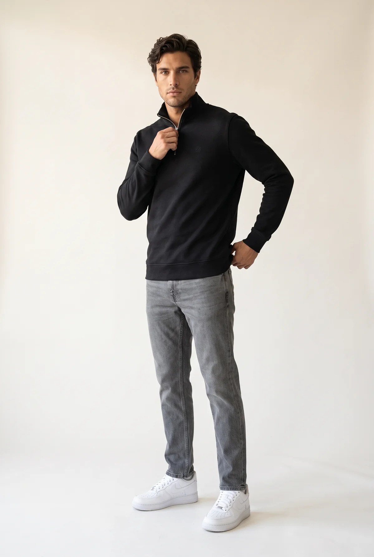 Jsco Erkek 6213 Dik Yaka Nakışlı Selanik Sweat Siyah