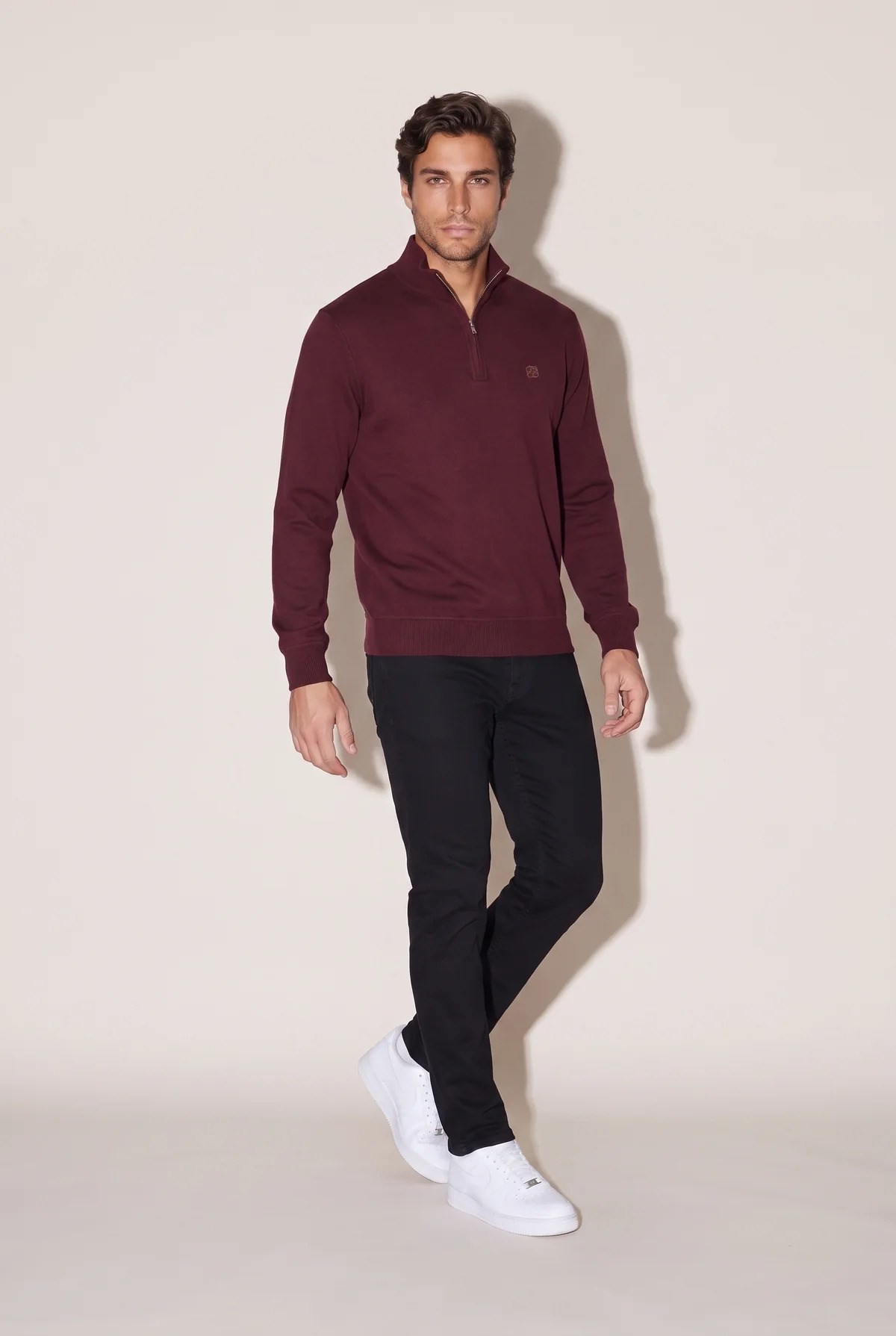 Jsco Erkek 6213 Dik Yaka Nakışlı Selanik Sweat Vişne