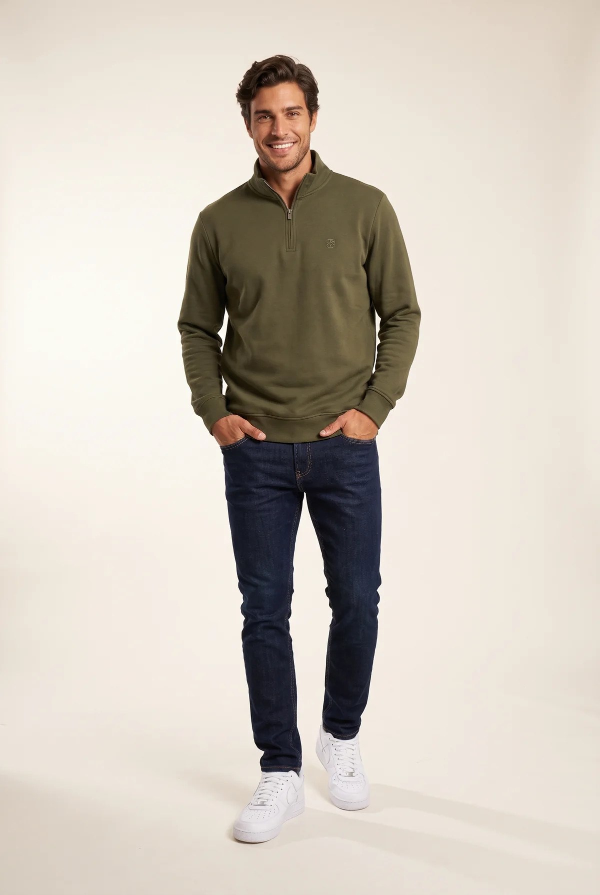 Jsco Erkek 6213 Dik Yaka Nakışlı Selanik Sweat Haki