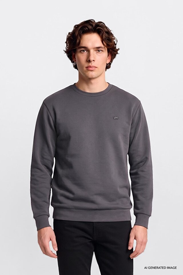 Lee Erkek L2520308003 Erkek Small Logo Sweatshirt/Anthracita Standart