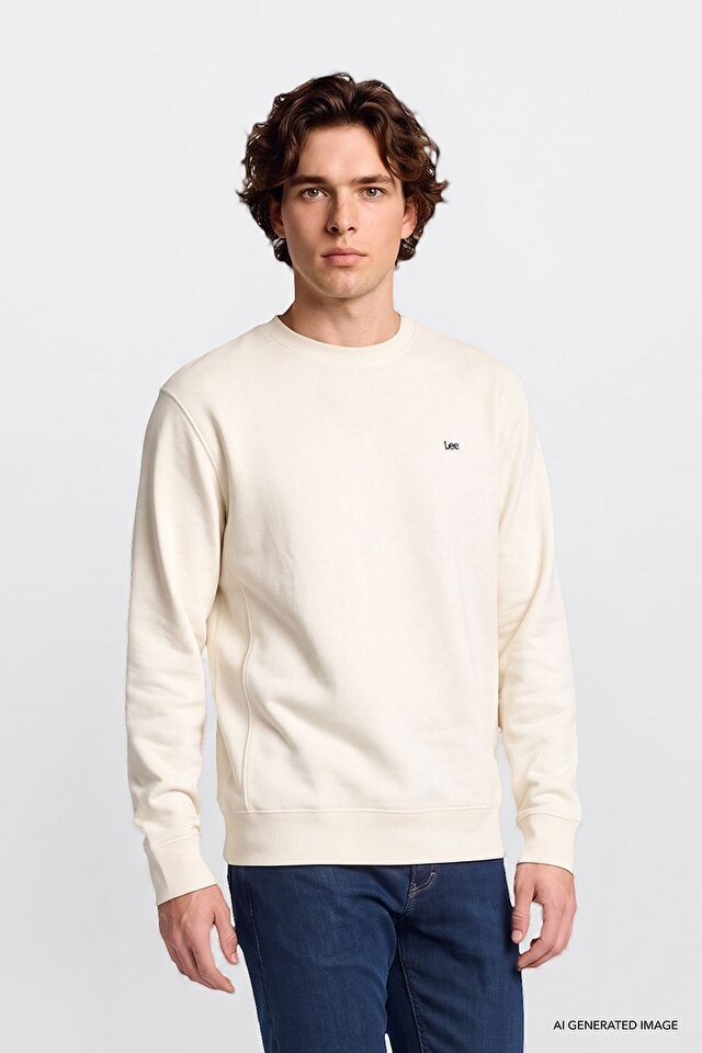 Lee Erkek L82IRY102 Bisiklet Yaka Sweatshirt/Off White Standart