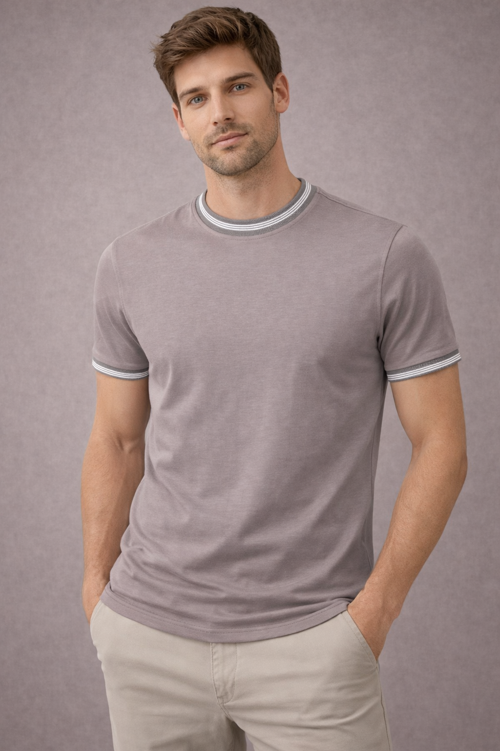 Manche Erkek 21-10382 Bisiklet Yaka Tshirt Gri