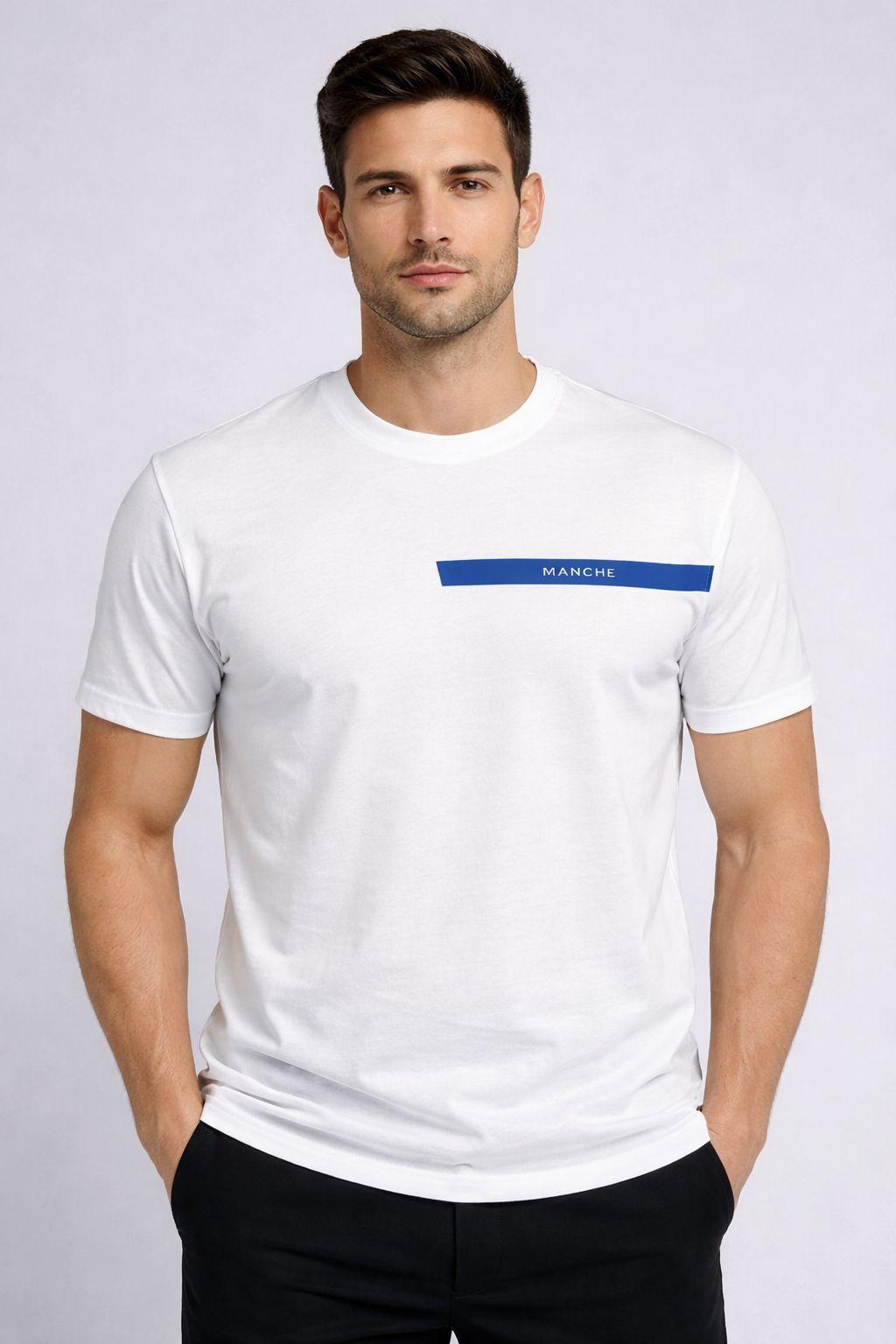 Manche Erkek 21-10594 Göğüs Baskılı Tshirt Beyaz
