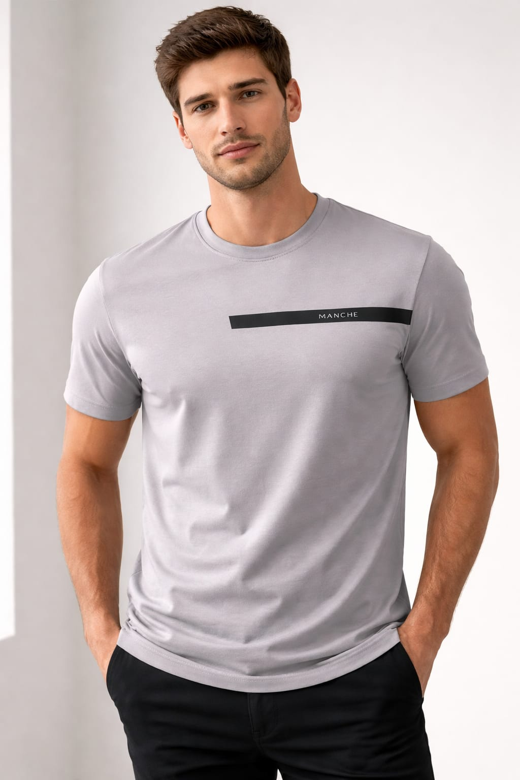 Manche Erkek 21-10594 Göğüs Baskılı Tshirt S04