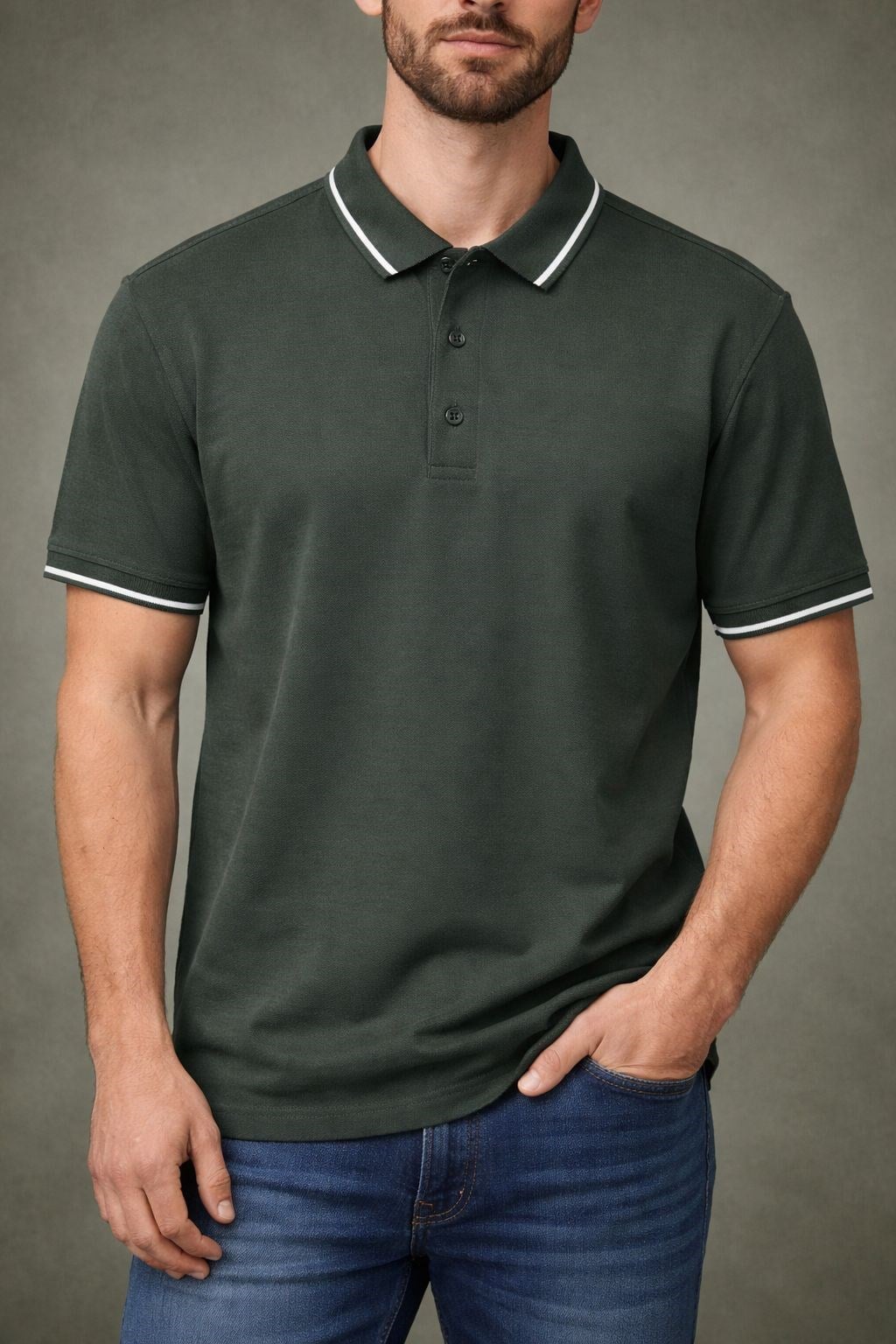 Manche Erkek 23-10771 Yaka Detaylı Polo Yaka Erkek Tshirt Nefti