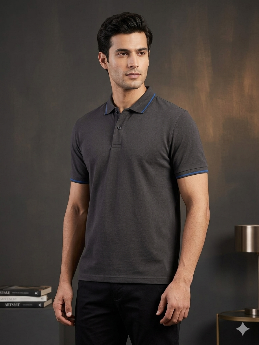Manche Erkek 23-10771 Yaka Detaylı Polo Yaka Erkek Tshirt Kahve