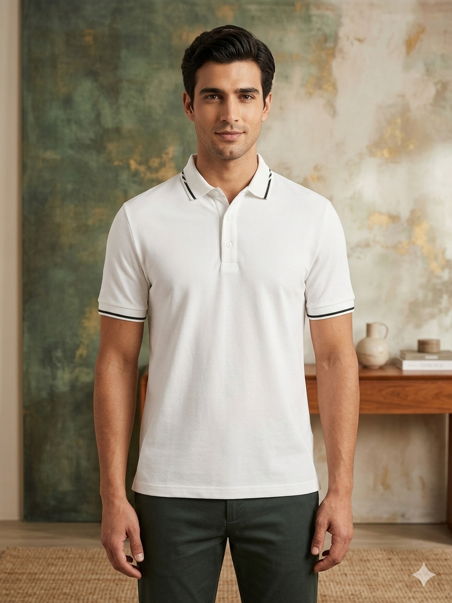 Manche Erkek 23-10771 Yaka Detaylı Polo Yaka Erkek Tshirt Ekru