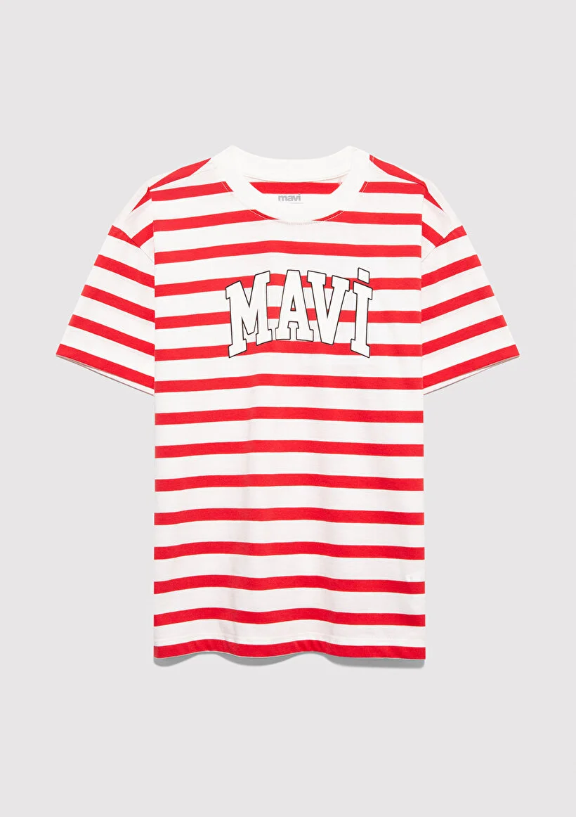 Mavi Çocuk M6610251-91366 Mavi Logo Baskılı Tişört Scarlet Stripe Standart