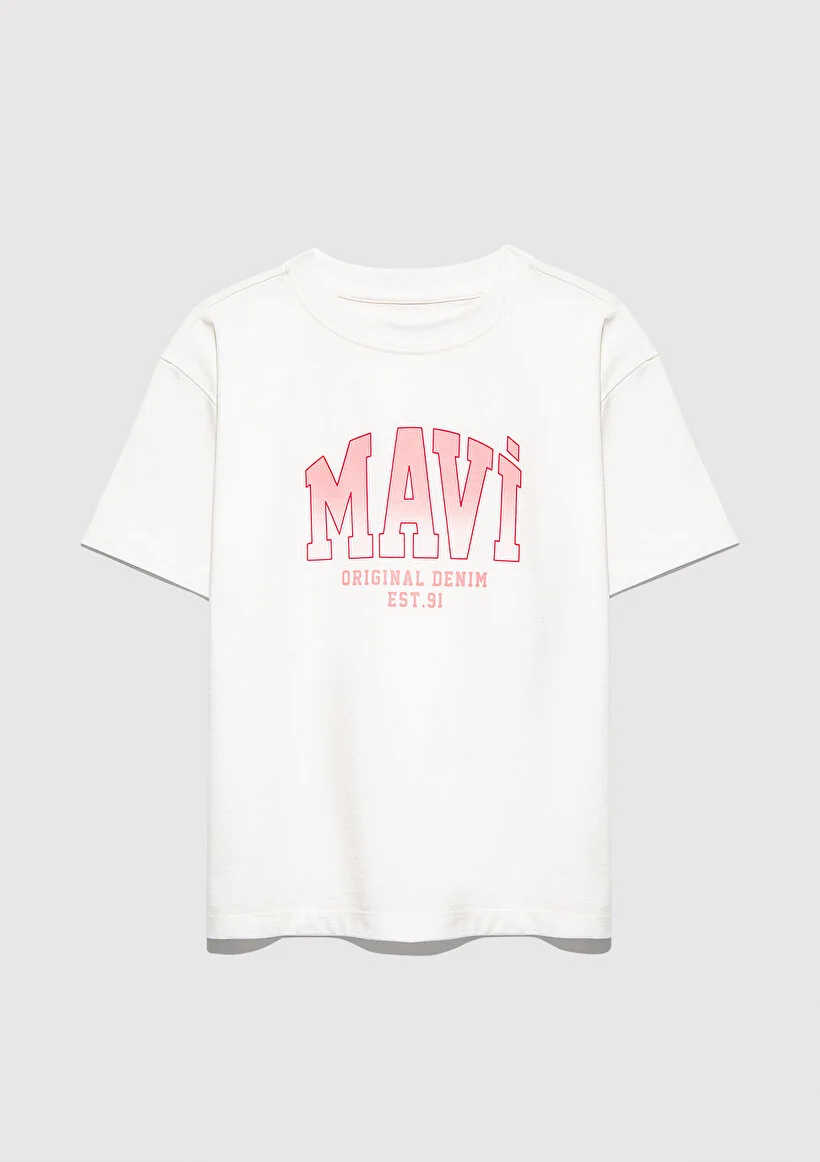 Mavi Çocuk M7610386-70057 Mavi Jenerik Logo Baskılı Tişört Kırık B Beyaz
