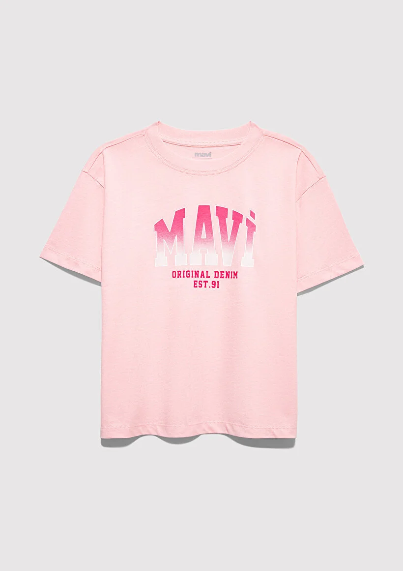 Mavi Çocuk M7610386-71007 Mavi Jenerik Logo Baskılı Tişört Tatlı P Pembe