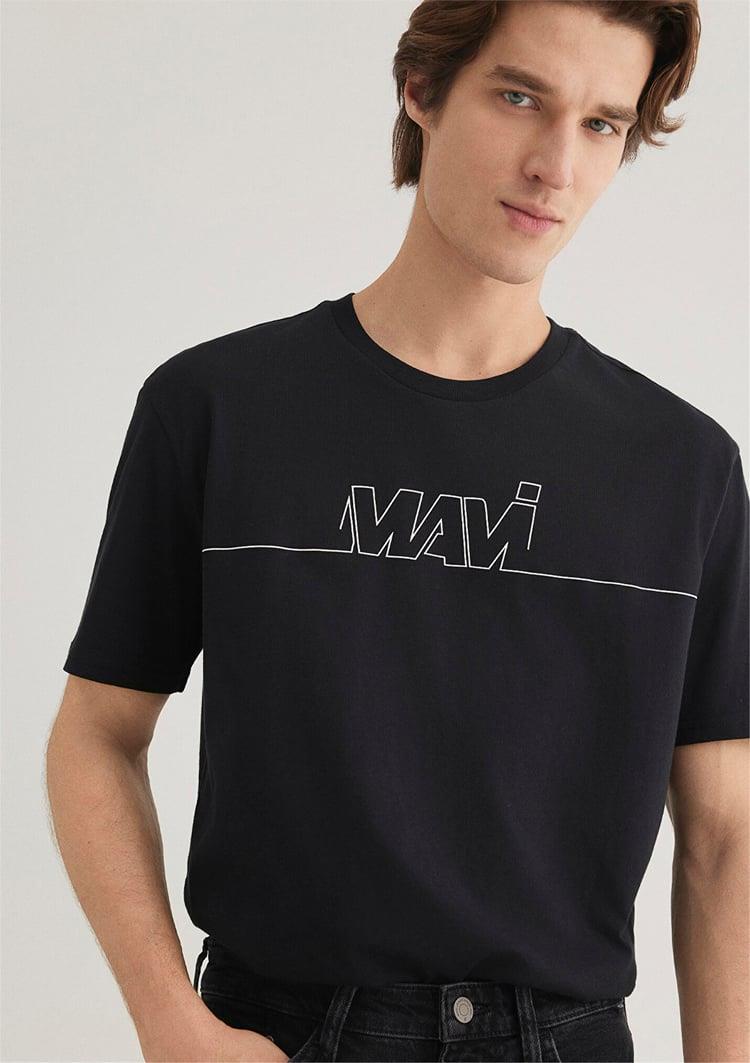 Mavi Erkek M0610254-900 Logo Baskılı Tişört Siyah Siyah