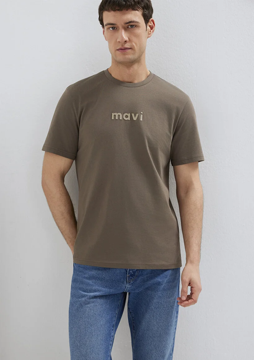 Mavi Erkek M0612732-83866 Mavi Baskılı Tişört Mantar Kahve Kahve