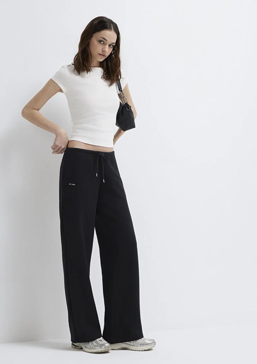 Mavi Kadın M1011124-900 Logo Baskılı Örme Pantolon Siyah Siyah