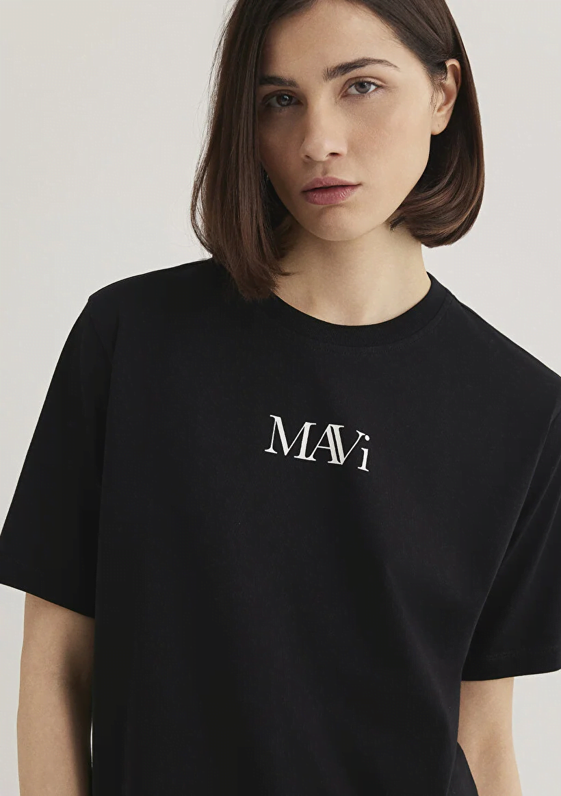 Mavi Kadın M1611594-900 Mavı Logo Tshırt Siyah Siyah