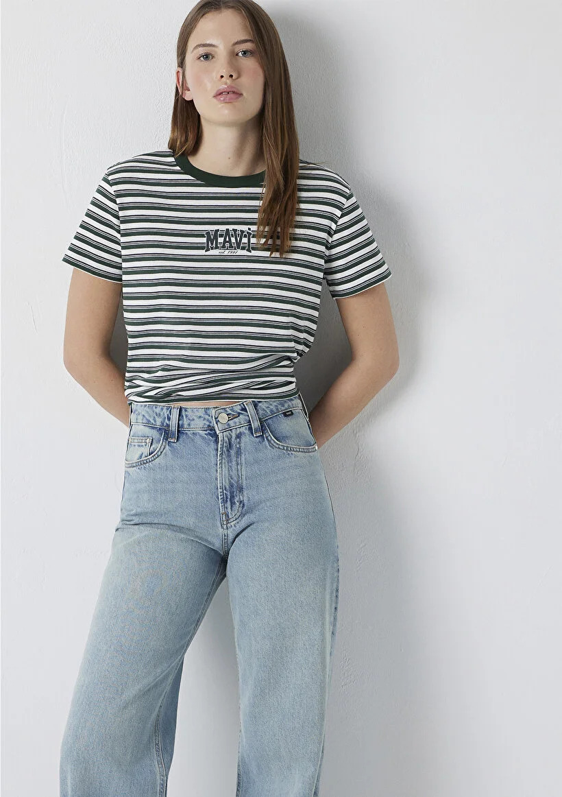Mavi Kadın M1614397-91642 Logo Baskılı Tişört Sycamore Stripe Siyah