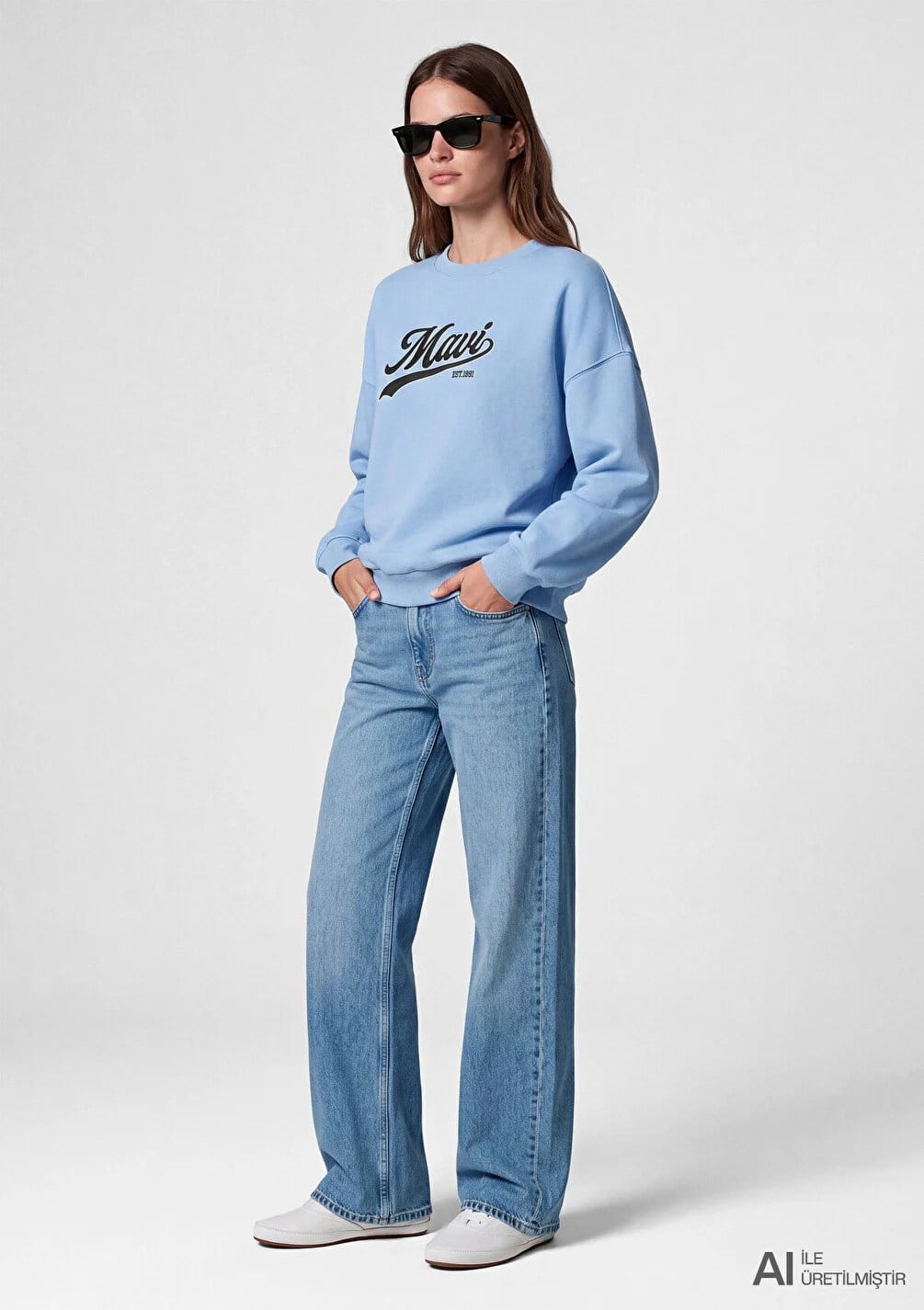 Mavi Kadın M1S10419-70831 LOGO BASKILI SWEATSHIRT Puslu Mavi Mavi