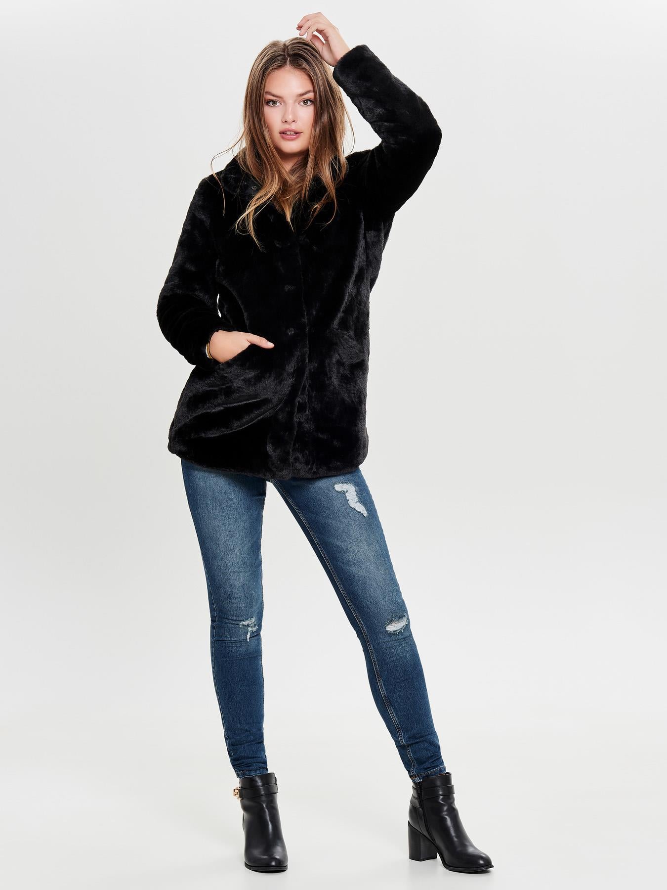 Only Kadın 15164600 Onlvıda Faux Fur Coat Otw Siyah
