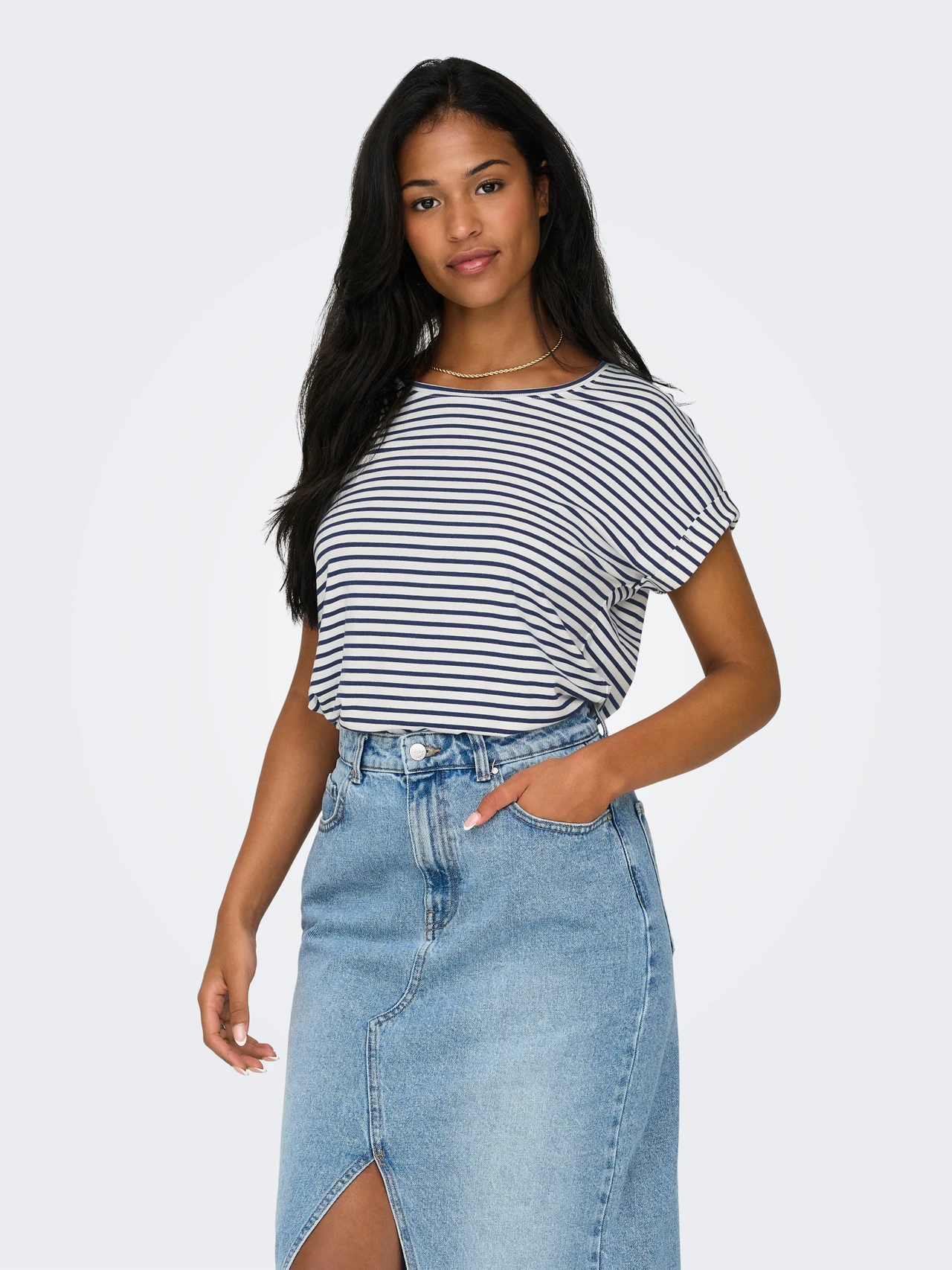 Only Kadın 15206243 Onlmoster Strıpe S/S O-Neck Top Jrs Noos Beyaz