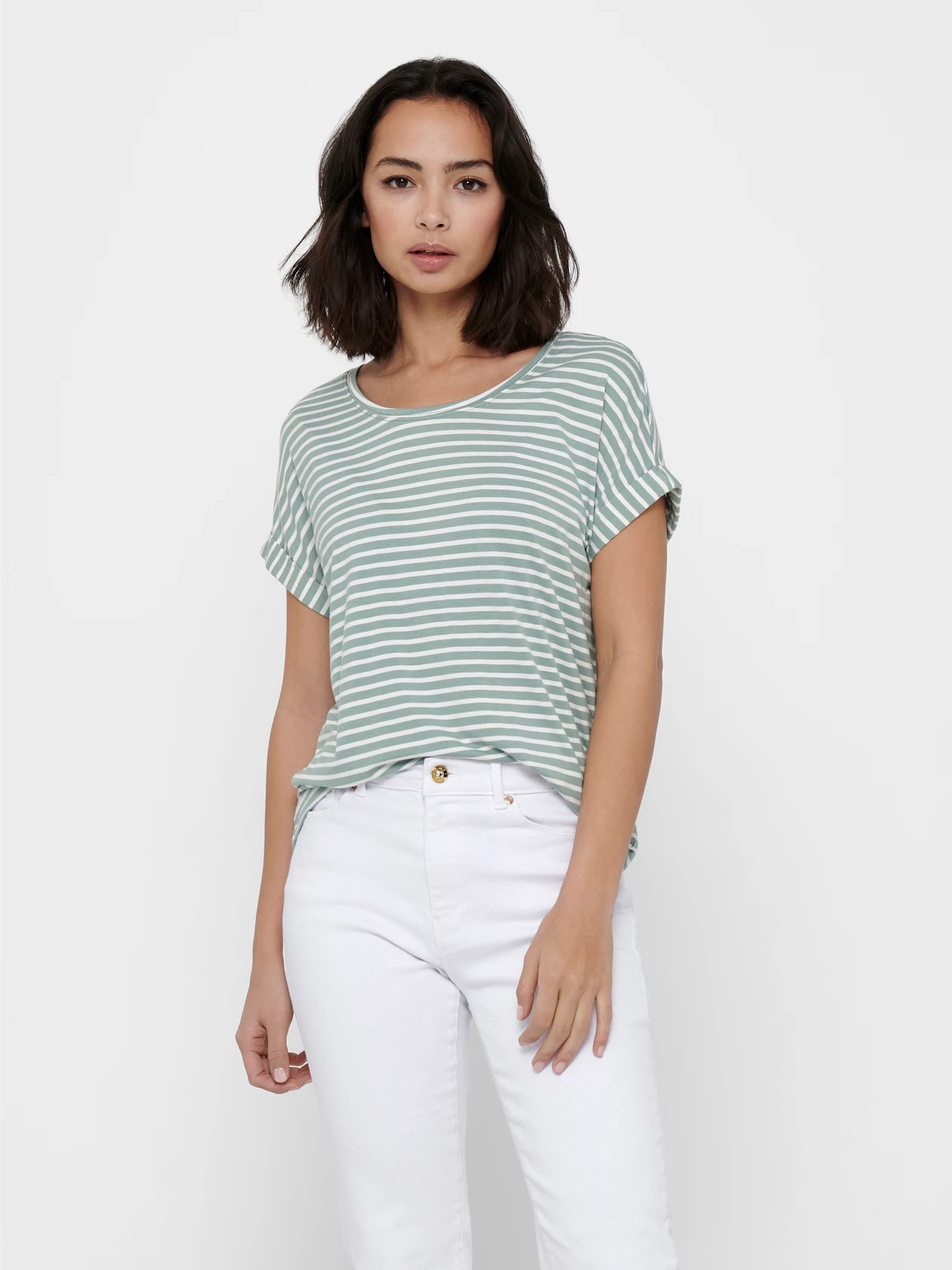 Only Kadın 15206243 Onlmoster Strıpe S/S O-Neck Top Jrs Noos Haki