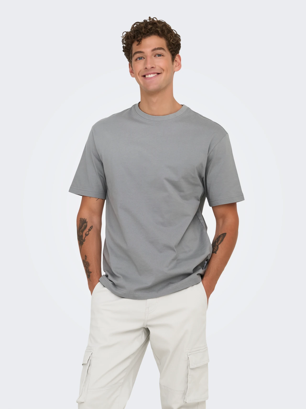 Only & Sons Erkek 22022532 Onsfred Lıfe Rlx Ss Tee Noos Gri