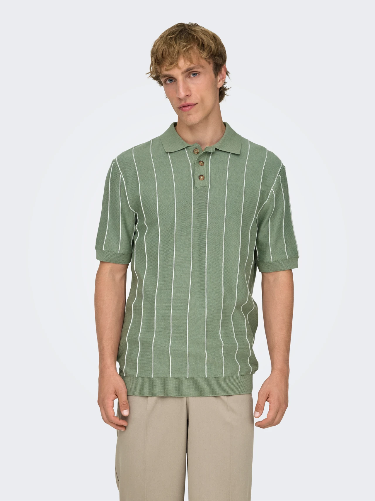Only & Sons Erkek 22037080 Onssaım Reg 12 Strıpe Ss Polo Knıt Yeşil