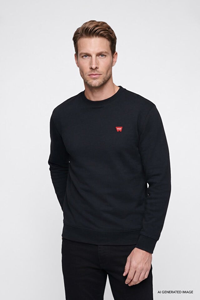 Wrangler Erkek W2520255001 Erkek Patch Logo Sweatshirt/Black Siyah