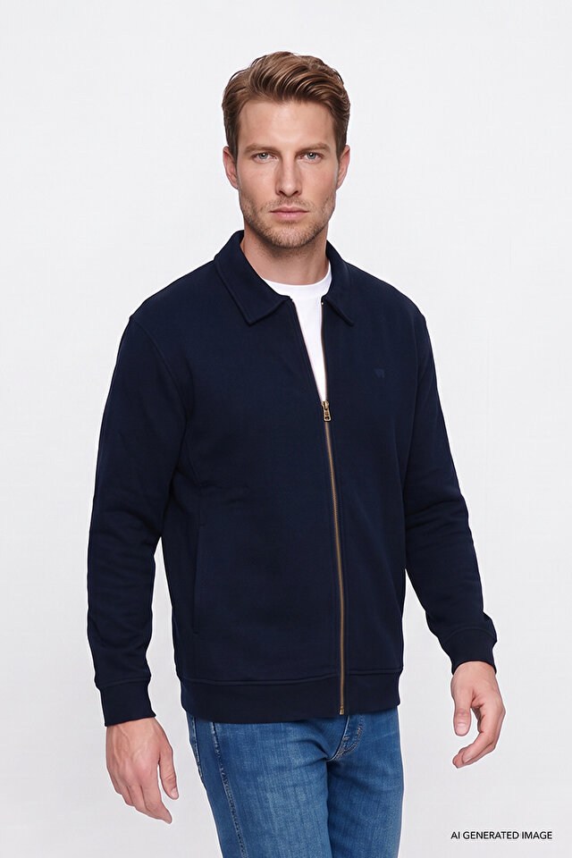 Wrangler Erkek W2620068410 Erkek Selanik Full Zip Sweatshirt/Navy Lacivert