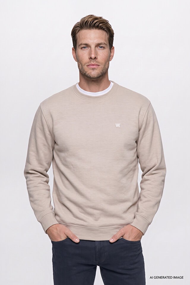 Wrangler Erkek W2620080500 Selanik Sweatshirt/Beige Melange Bej