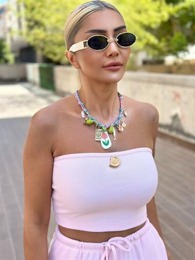 22628 Salyangoz Aksesuarlı Straplez Pembe