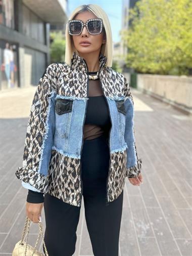 2734 Parlak Leo Detaylı Jean Ceket Siyah