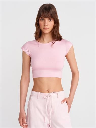 30528 Modal Pamuklu Crop T-Shirt Pudra