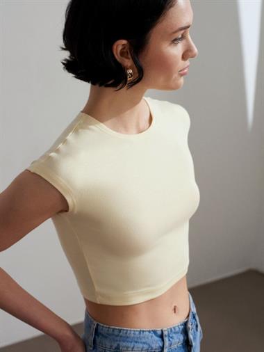 30528 Modal Pamuklu Crop T-Shirt Sarı