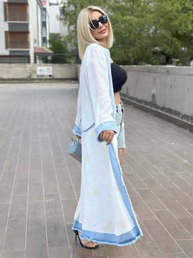 38056 Nakışlı Kimono Mavi