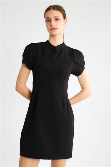 39581 Midi Klasik Elbise Siyah