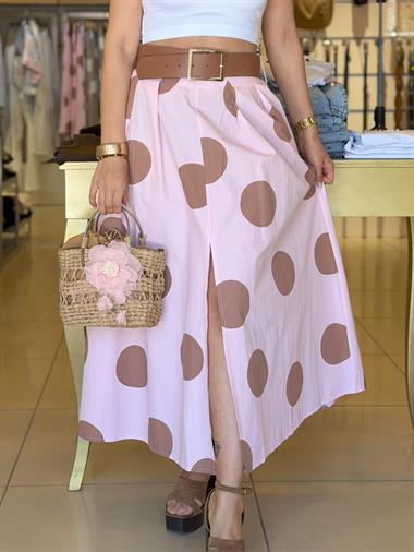 39818 Puantiyeli Kemerli Etek Pembe