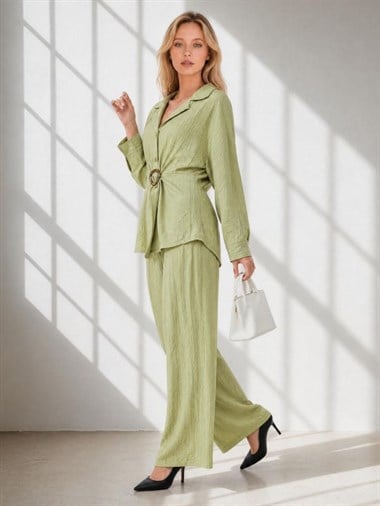 4217 Toka Detaylı Bluz Pantolon Takım Yeşil