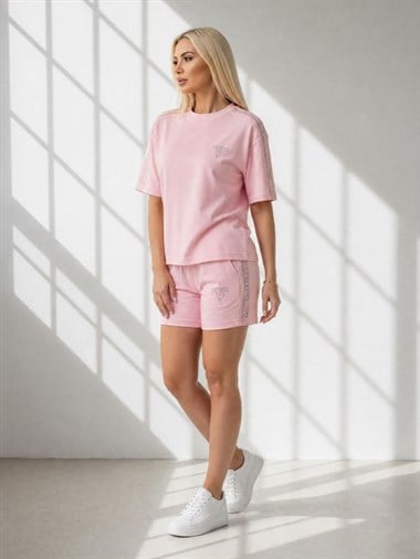 7703 Taşlı G Şortlu Takım Pembe