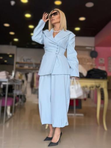 9000 3 Düğme Detaylı Ceket Pantolon Takım Mavi