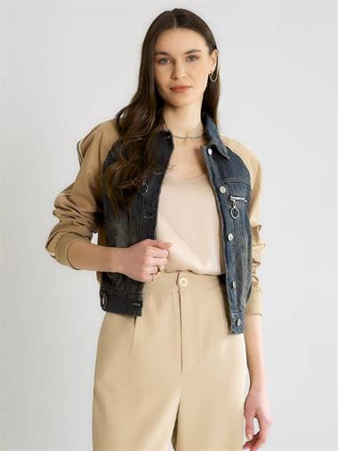 99621 Kol Taş Detaylı Jean Ceket Karamel