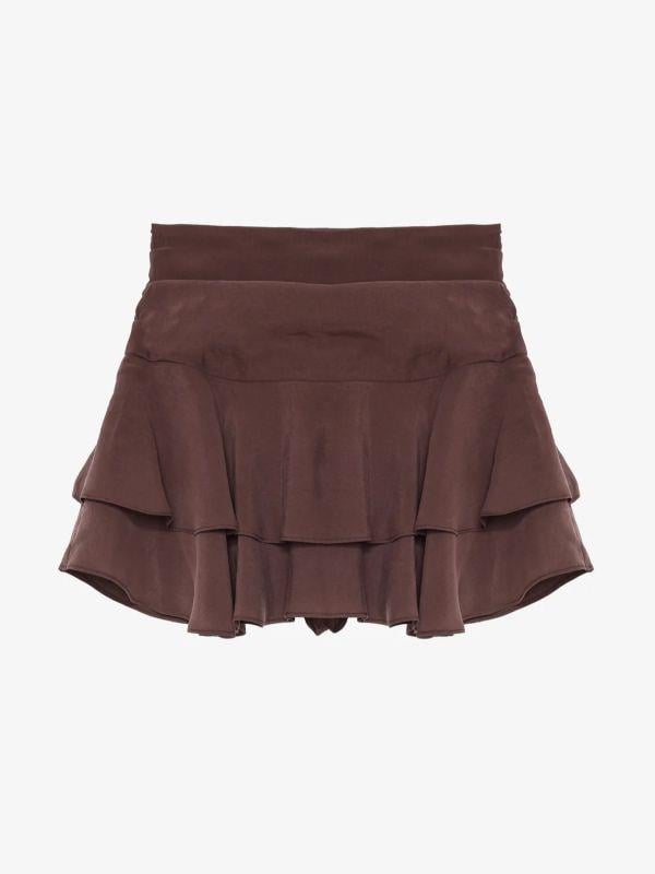 01363 Katlı Mini Etek Kahve