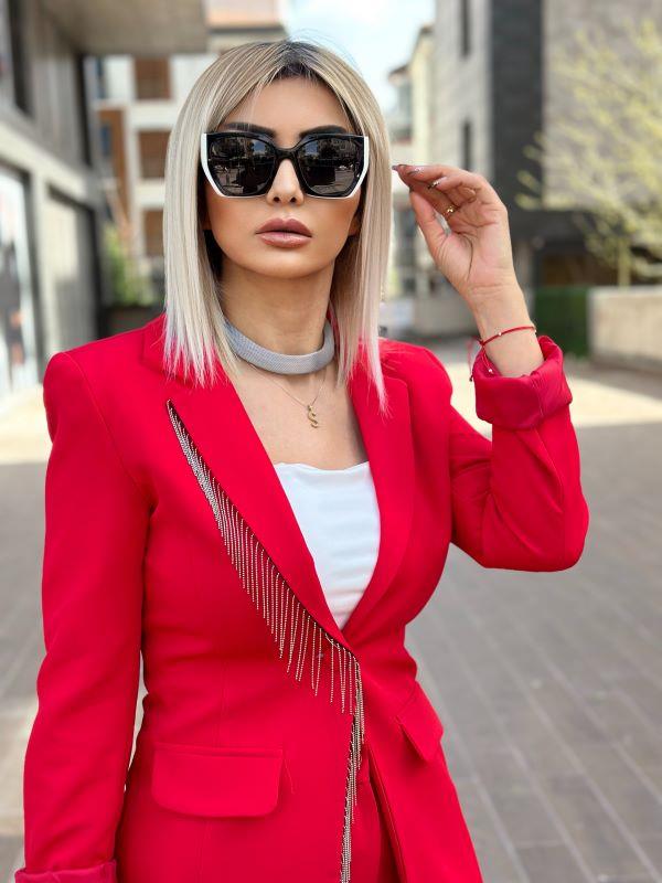 2272 Zincirli Ceket Pantolon Slim Fit Takım Kırmızı