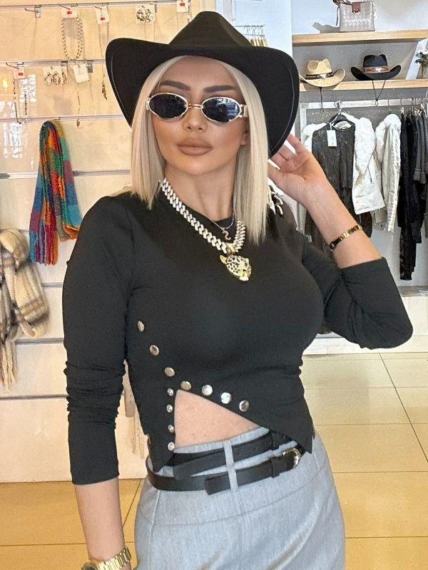 2562 Çıtçıt Detaylı Bluz Siyah