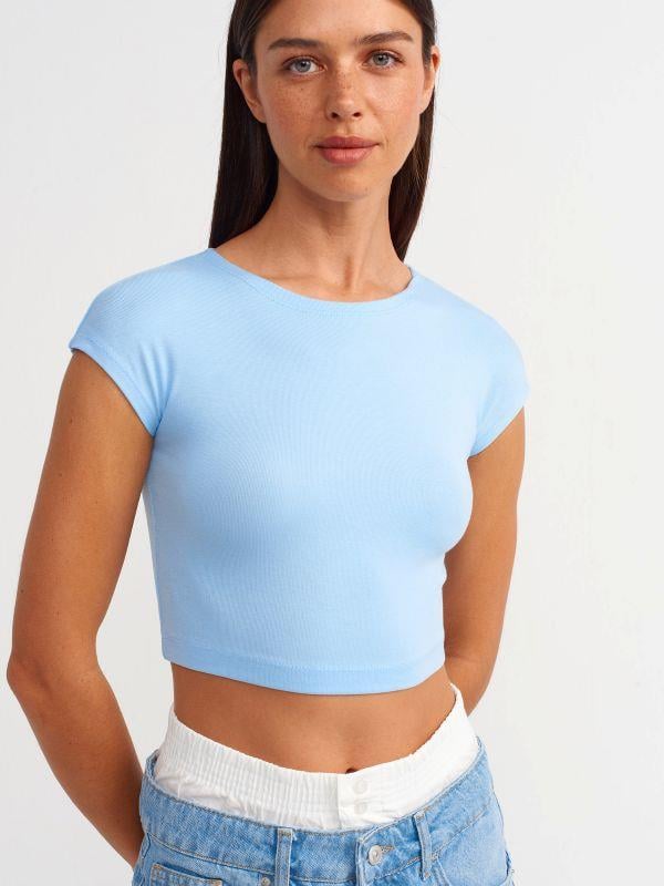 30528 Modal Pamuklu Crop T-Shirt Açık Mavi