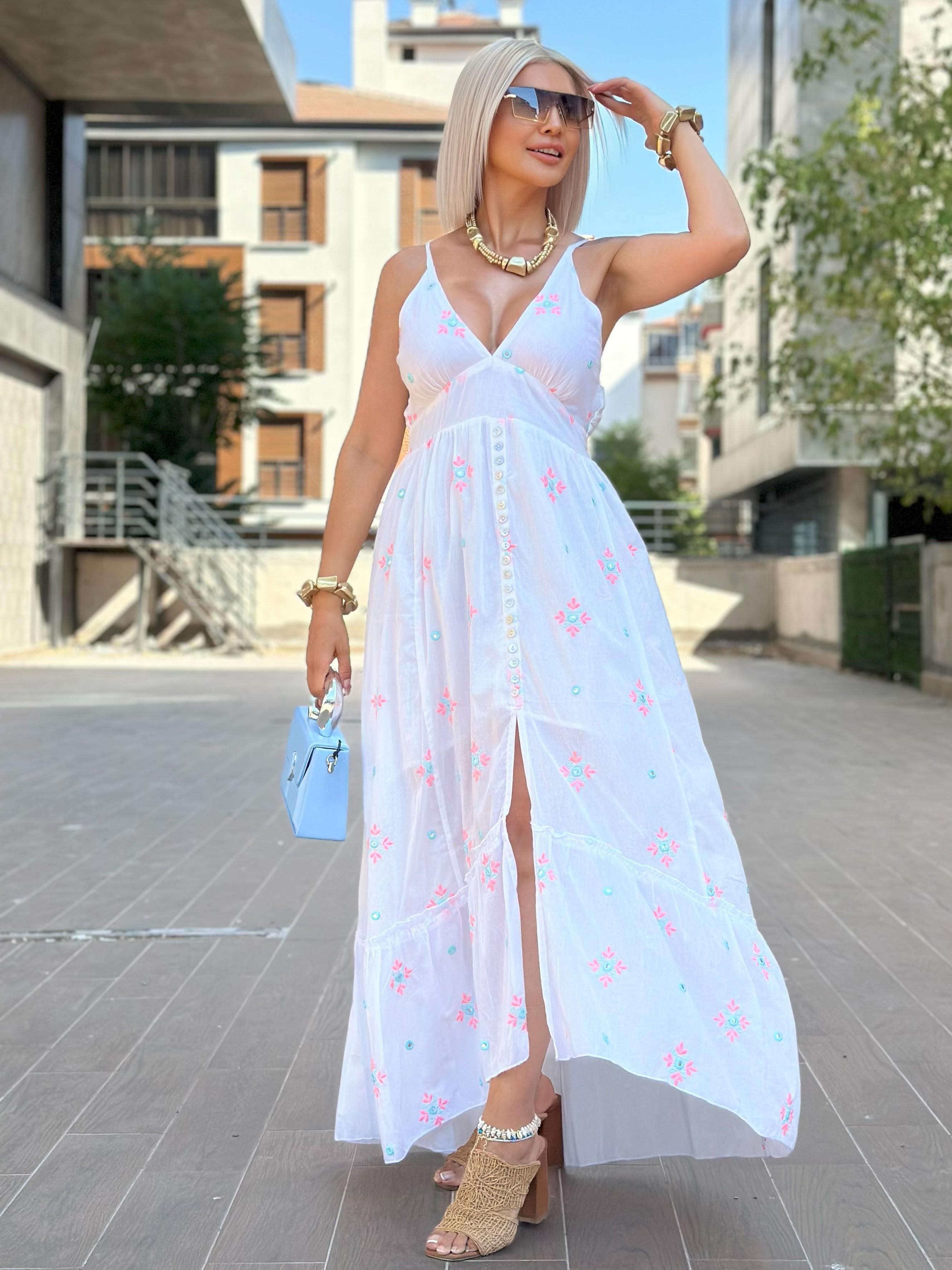 37578 Desenli Elbise Pembe