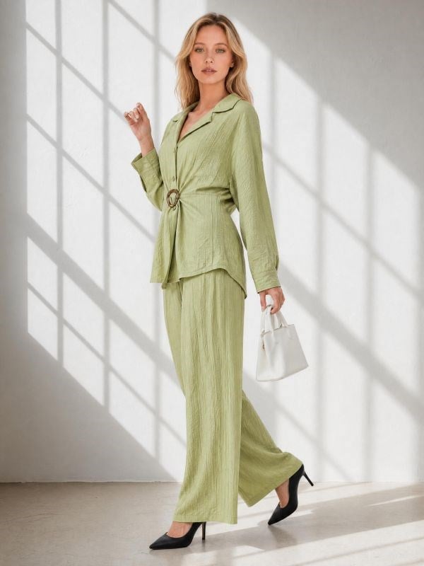 4217 Toka Detaylı Bluz Pantolon Takım Yeşil