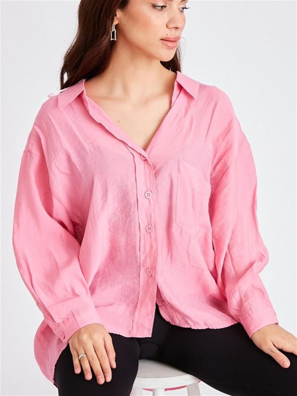 4612 Omzu Düşük Oversize Gömlek Pembe
