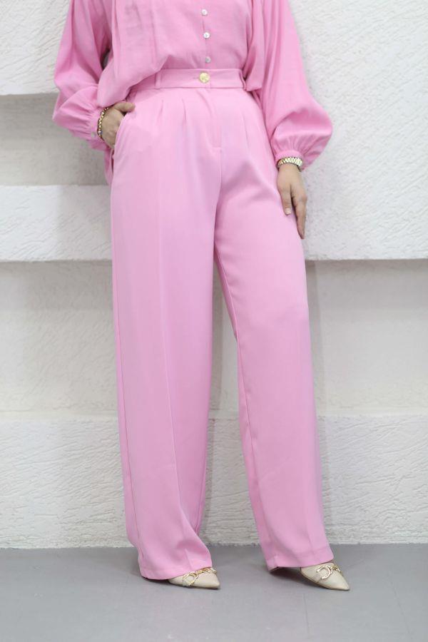 51078 Pileli Palazzo Pantolon Pembe