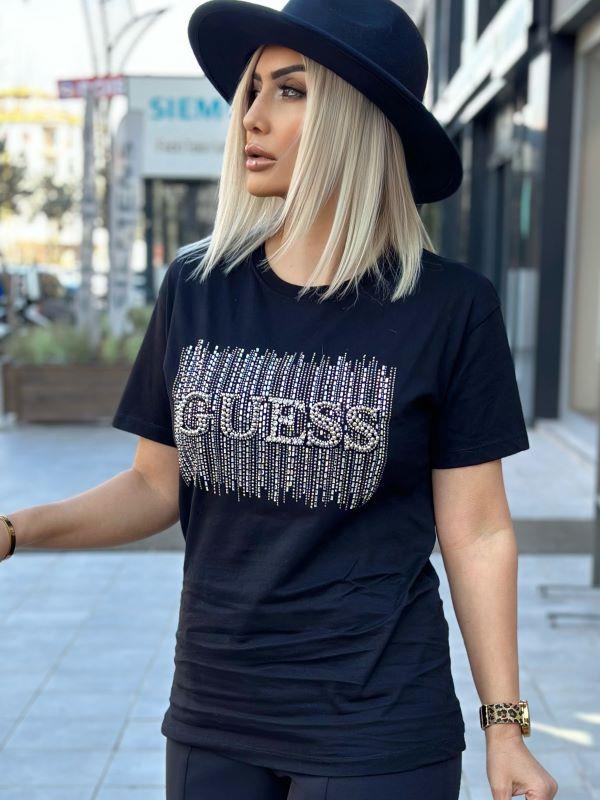 7426 Taşlı Tişört Siyah
