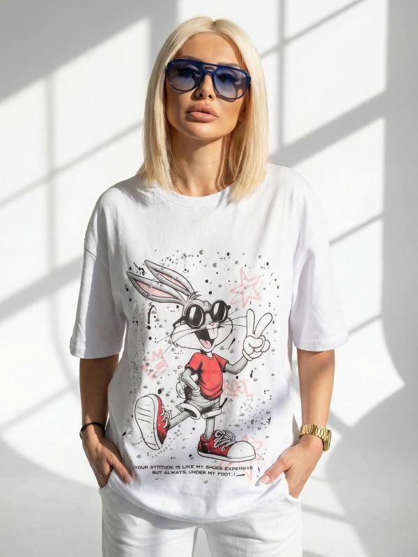 7589 Bunny Zımbalı Tişört Beyaz