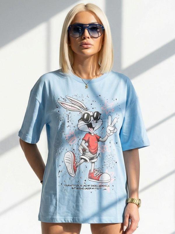 7589 Bunny Zımbalı Tişört Mavi